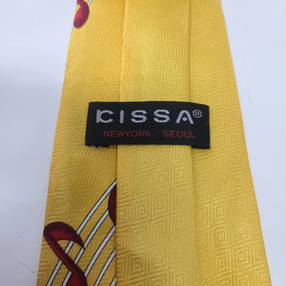 Cissa Men's Necktie Clarinet Music Note Motif Yellow Novelty Silk‎ Feel